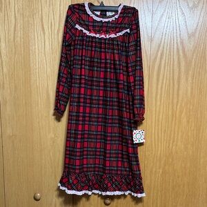 Little Me Red and Green Tartan Plaid Nightgown with Lace